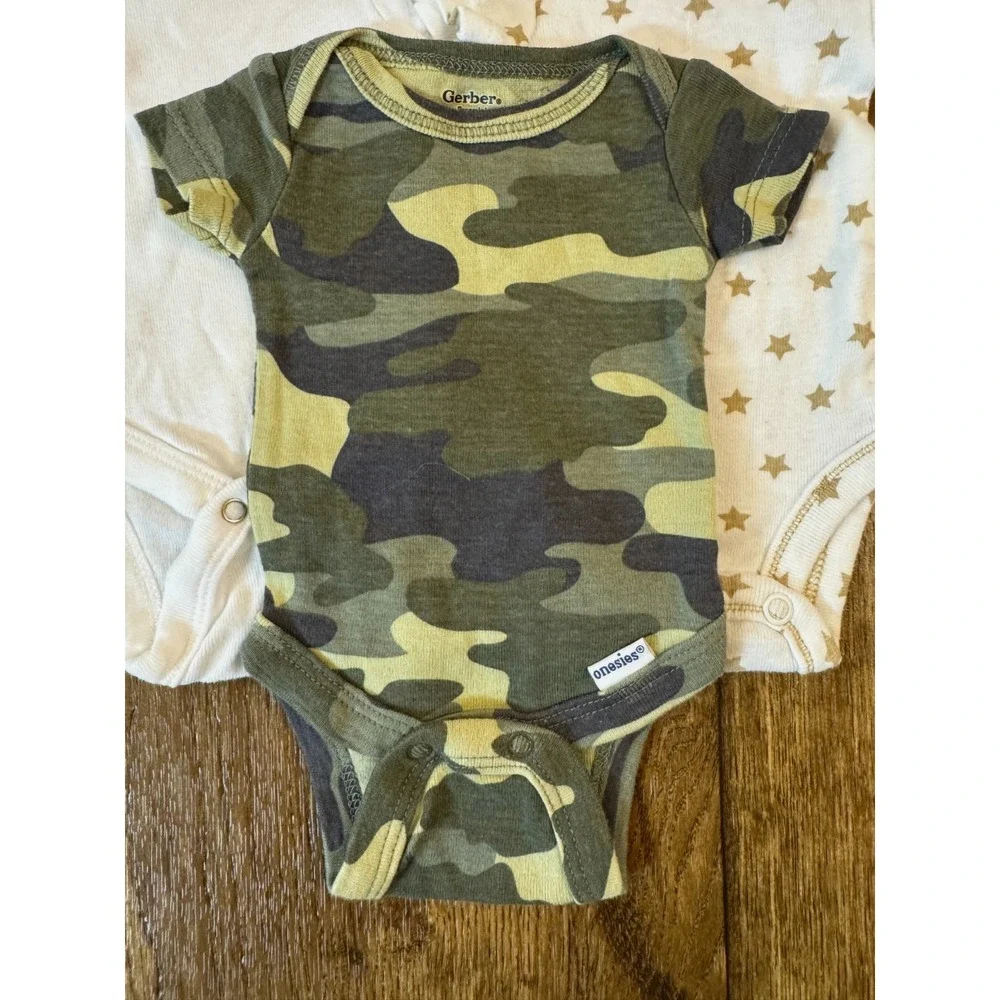 Gerber Baby Boy Preemie Bodysuits Short Sleeve Camouflage Tee Clothes Lot Reborn